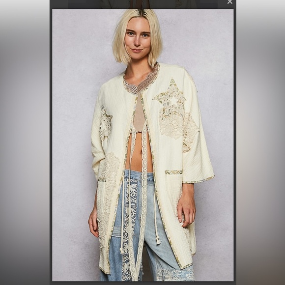 POL Jackets & Blazers - POL. Patchwork Embroidered Kimono Star Jacket